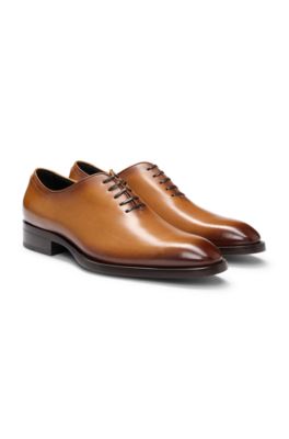 HUGO BOSS 革靴 フルブローグ イタリア製 BOSS - Italian-made leather Derby shoes with piped trims - Black