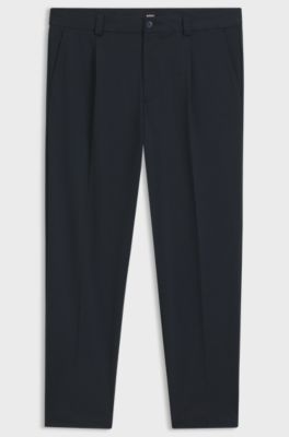 Tapered-fit trousers in melange stretch twill, Dark Blue