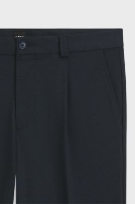 Tapered-fit trousers in melange stretch twill, Dark Blue