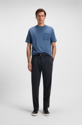 Tapered-fit trousers in melange stretch twill, Dark Blue