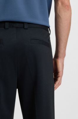 Tapered-fit trousers in melange stretch twill, Dark Blue