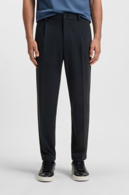 Tapered-fit trousers in melange stretch twill, Dark Blue