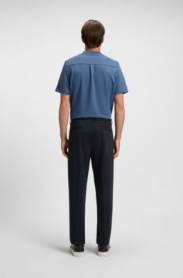Tapered-fit trousers in melange stretch twill, Dark Blue