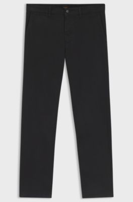 Regular-fit chinos in stretch-cotton satin, Black