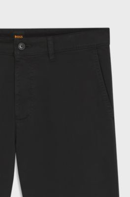 Regular-fit chinos in stretch-cotton satin, Black