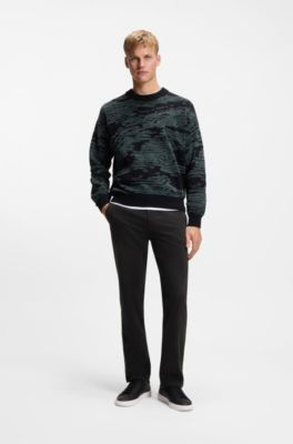 Regular-fit broek van elastisch katoenen satijn, Zwart