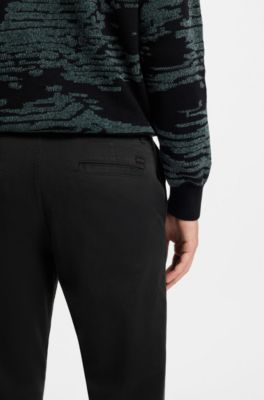 Regular-fit broek van elastisch katoenen satijn, Zwart