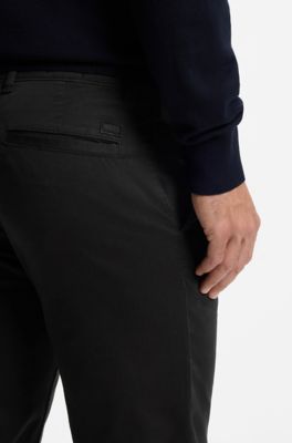 Regular-fit chinos in stretch-cotton satin, Black