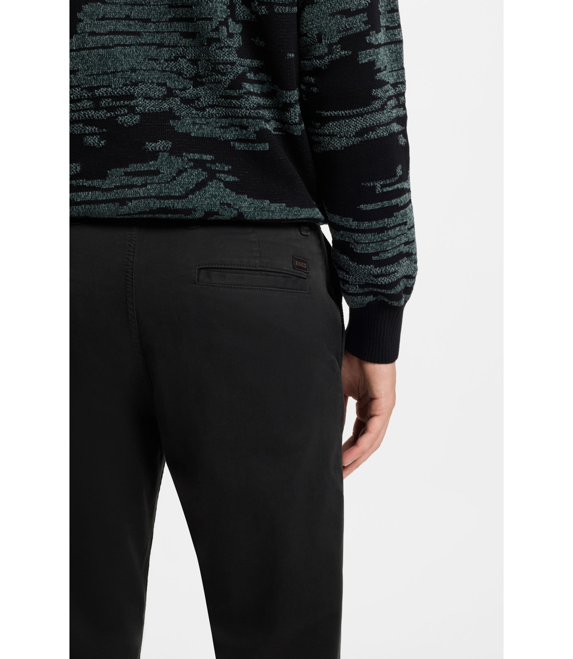 BOSS - レギュラーフィットパンツ ストレッチコットン サテン - ブラック