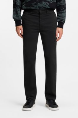 Regular-fit broek van elastisch katoenen satijn, Zwart