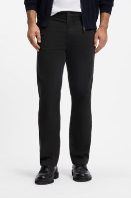 Regular-fit chinos in stretch-cotton satin, Black