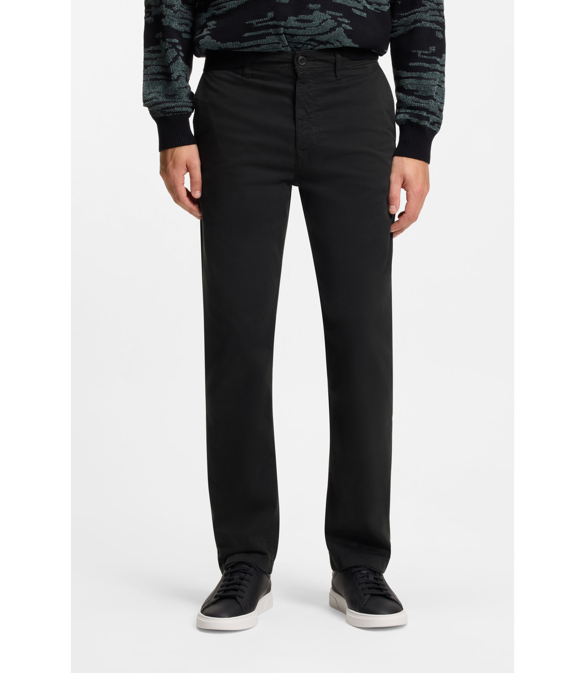 BOSS - レギュラーフィットパンツ ストレッチコットン サテン - ブラック