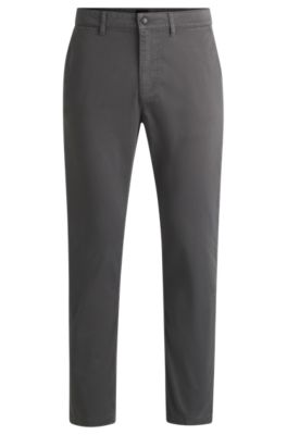 BOSS - Regular-Fit Chino aus elastischem Baumwoll-Satin - Dunkelgrau