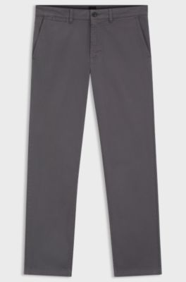 Pantaloni regular fit in satin di cotone elasticizzato, Grigio scuro