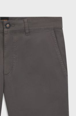 Regular-fit broek van elastisch katoenen satijn, Donkergrijs