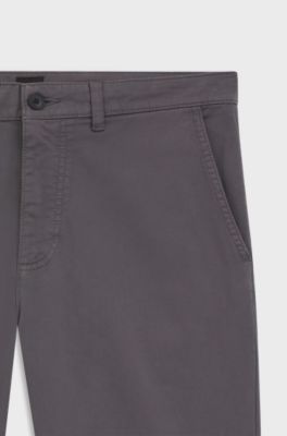Regular-fit broek van elastisch katoenen satijn, Donkergrijs