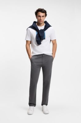 Pantaloni regular fit in satin di cotone elasticizzato, Grigio scuro