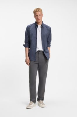 Regular-fit trousers in stretch-cotton satin, Dark Grey