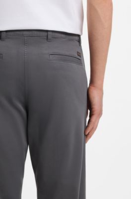 Regular-fit trousers in stretch-cotton satin, Dark Grey