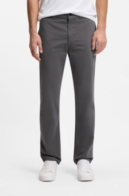 Pantalones regular fit de sat&eacute;n de algod&oacute;n el&aacute;stico, Gris oscuro