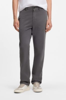 Regular-fit trousers in stretch-cotton satin, Dark Grey