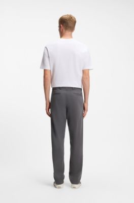 Regular-fit trousers in stretch-cotton satin, Dark Grey