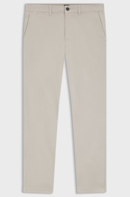 Pantalon Regular en satin de coton stretch, Gris chin&eacute;