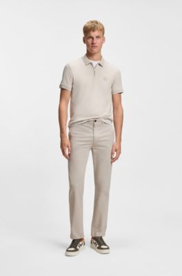 Pantaloni regular fit in satin di cotone elasticizzato, Grigio chiaro