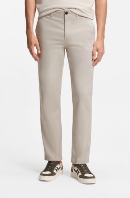 Regular-fit broek van elastisch katoenen satijn, Lichtgrijs