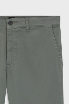 Regular-fit chinos in stretch-cotton satin, Grey