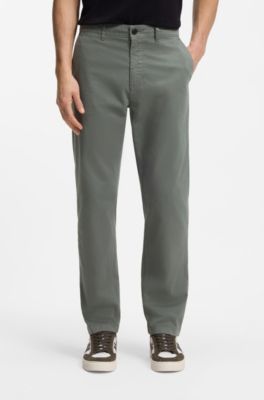 Pantaloni regular fit in satin di cotone elasticizzato, Grigio