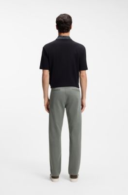 Pantaloni regular fit in satin di cotone elasticizzato, Grigio