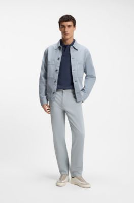 Regular-fit trousers in stretch-cotton satin, Light Grey