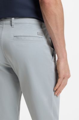 Pantaloni regular fit in satin di cotone elasticizzato, Grigio chiaro