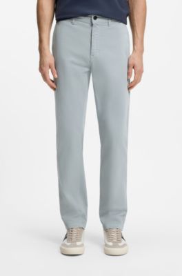 Regular-fit broek van elastisch katoenen satijn, Lichtgrijs