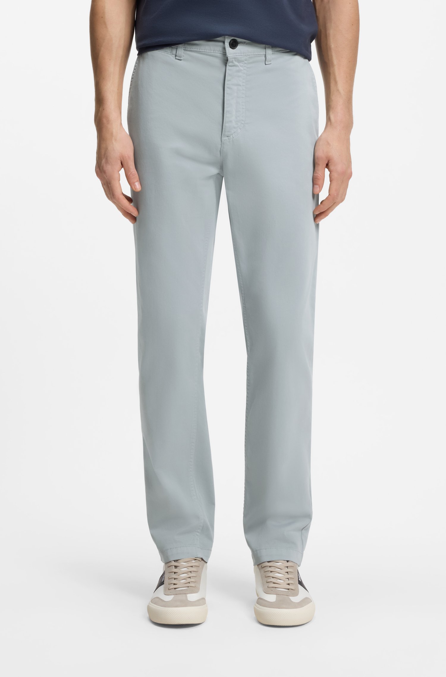 Boss Regular-fit chinos in stretch-cotton satin byxor herr