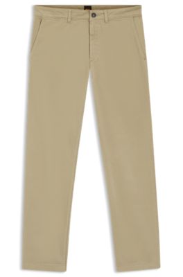 Regular-fit trousers in stretch-cotton satin, Light Brown