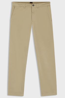 Pantaloni regular fit in satin di cotone elasticizzato, Marrone chiaro