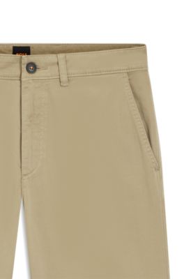 Regular-fit trousers in stretch-cotton satin, Light Brown
