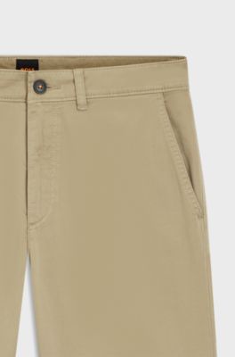 Regular-Fit Hose aus elastischem Baumwoll-Satin, Hellbraun