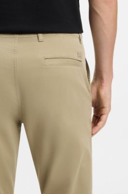 Regular-fit trousers in stretch-cotton satin, Light Brown