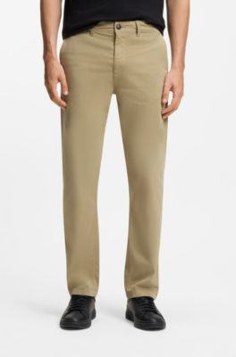 Regular-fit trousers in stretch-cotton satin, Light Brown