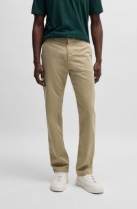 Regular-fit chinos in stretch-cotton satin, Light Brown