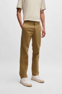 Regular-fit chinos in stretch-cotton satin, Beige