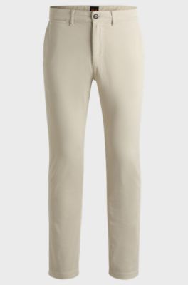 Regular-fit trousers in stretch-cotton satin, Light Beige
