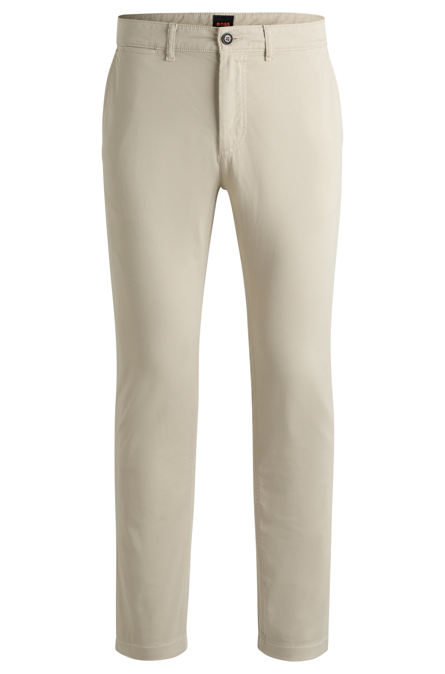 Boss Regular-fit chinos in stretch-cotton satin byxor herr