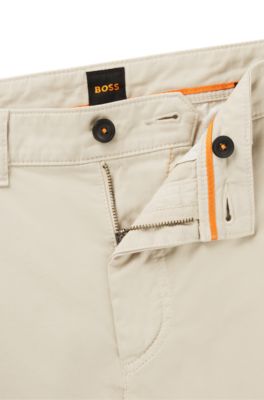 Regular-fit trousers in stretch-cotton satin, Light Beige