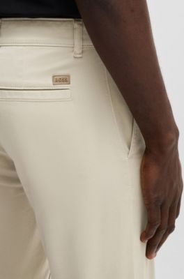 Pantaloni regular fit in satin di cotone elasticizzato, Beige chiaro