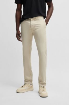 Regular-fit trousers in stretch-cotton satin, Light Beige