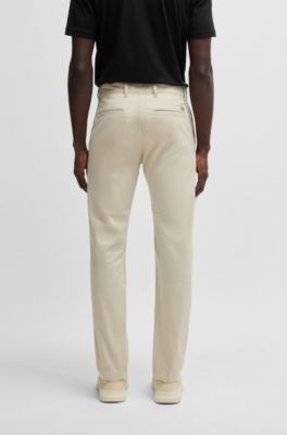 Regular-fit trousers in stretch-cotton satin, Light Beige